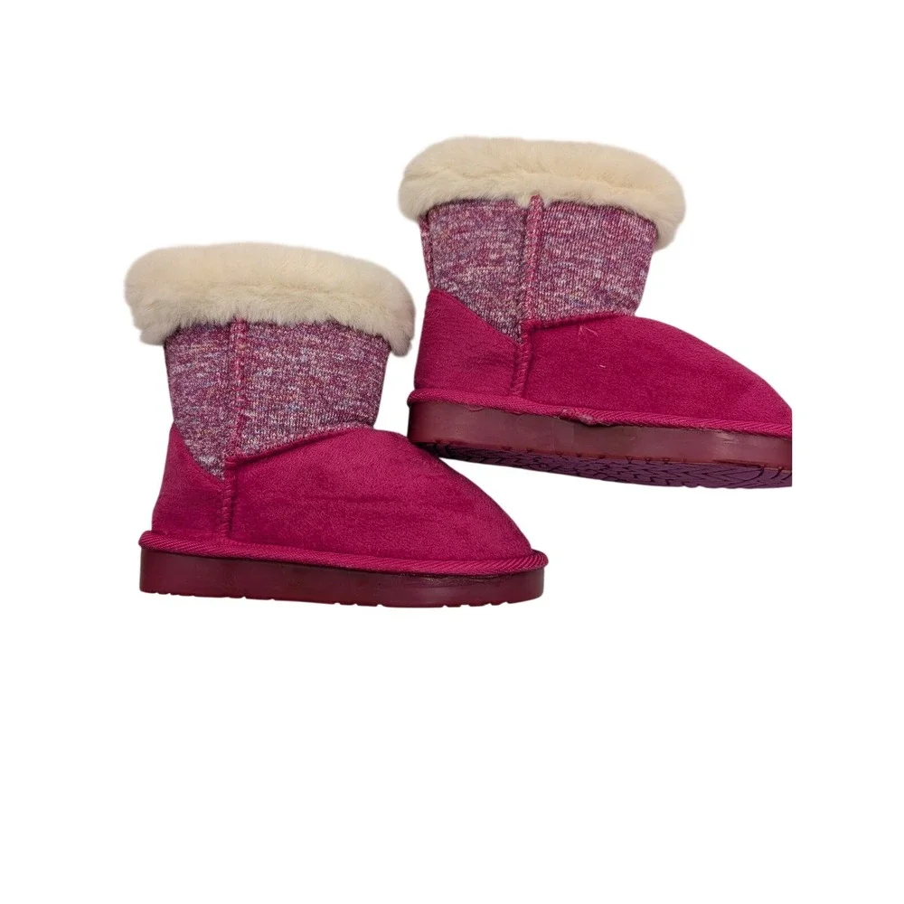 Kids Cozy Plush Fur Lined Winter Boots Pink Sparkle Cuff Light Up Size 6